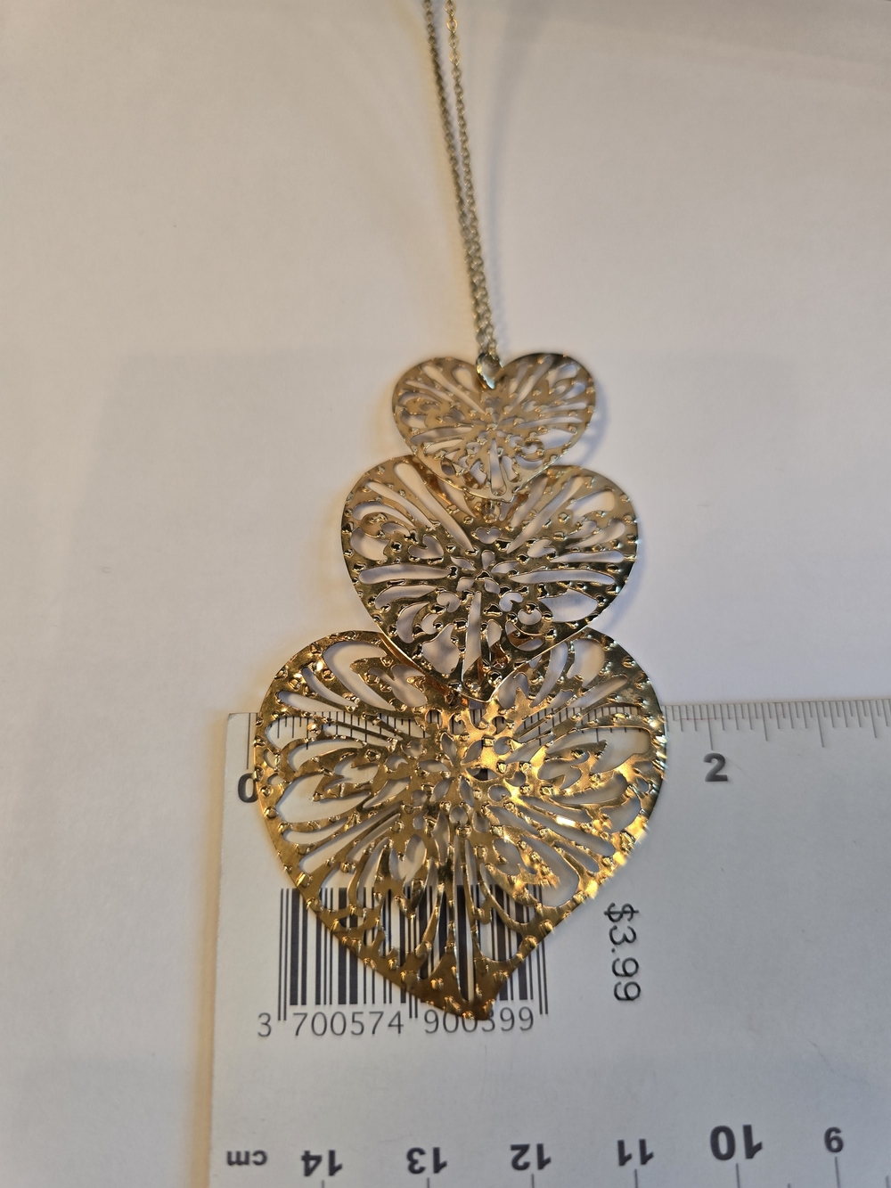 STERLING VERMEIL Gold Filigree Triple-Heart Pendant Necklace - Women Jewelry - Picture 7 of 15